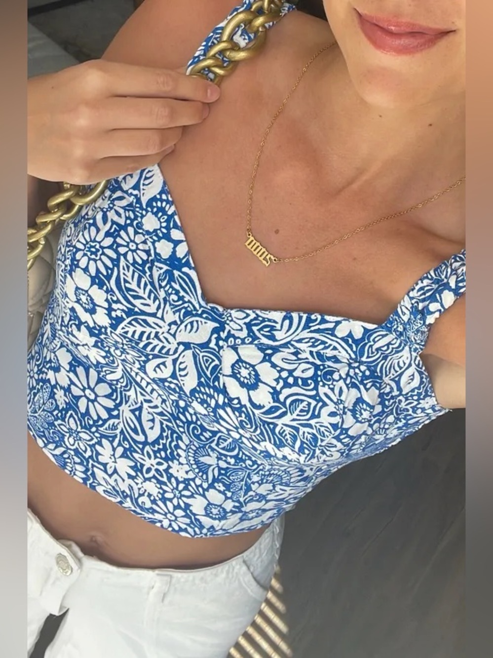 Nwt Japna women’s Blue & White Floral Crop Top sweetheart size s